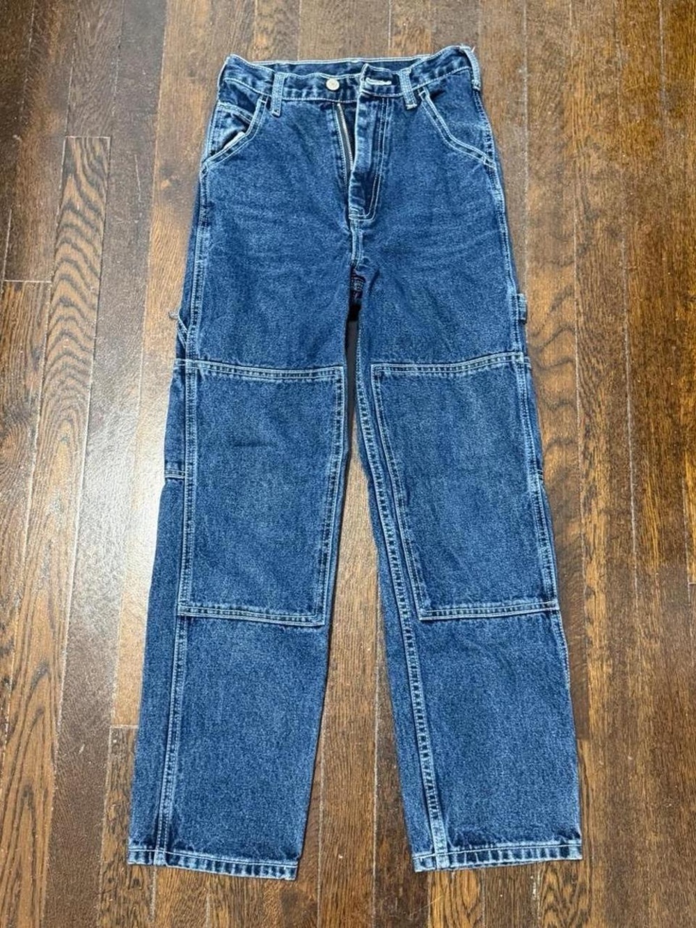 Brandy Melville Carpenter Dark Blue Straight-Leg Double Knee Jeans